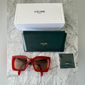 Celine Red Square Acetate Sunglasses with Brown Lenses